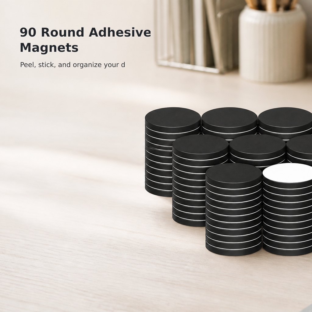 90PCS Self-Adhesive Flexible Refrigerator Magnets – Round Magnetic Dots with Adhesive Backing, Peel-and-Stick Magnetic Discs for Crafts, Photos & Mold Storage