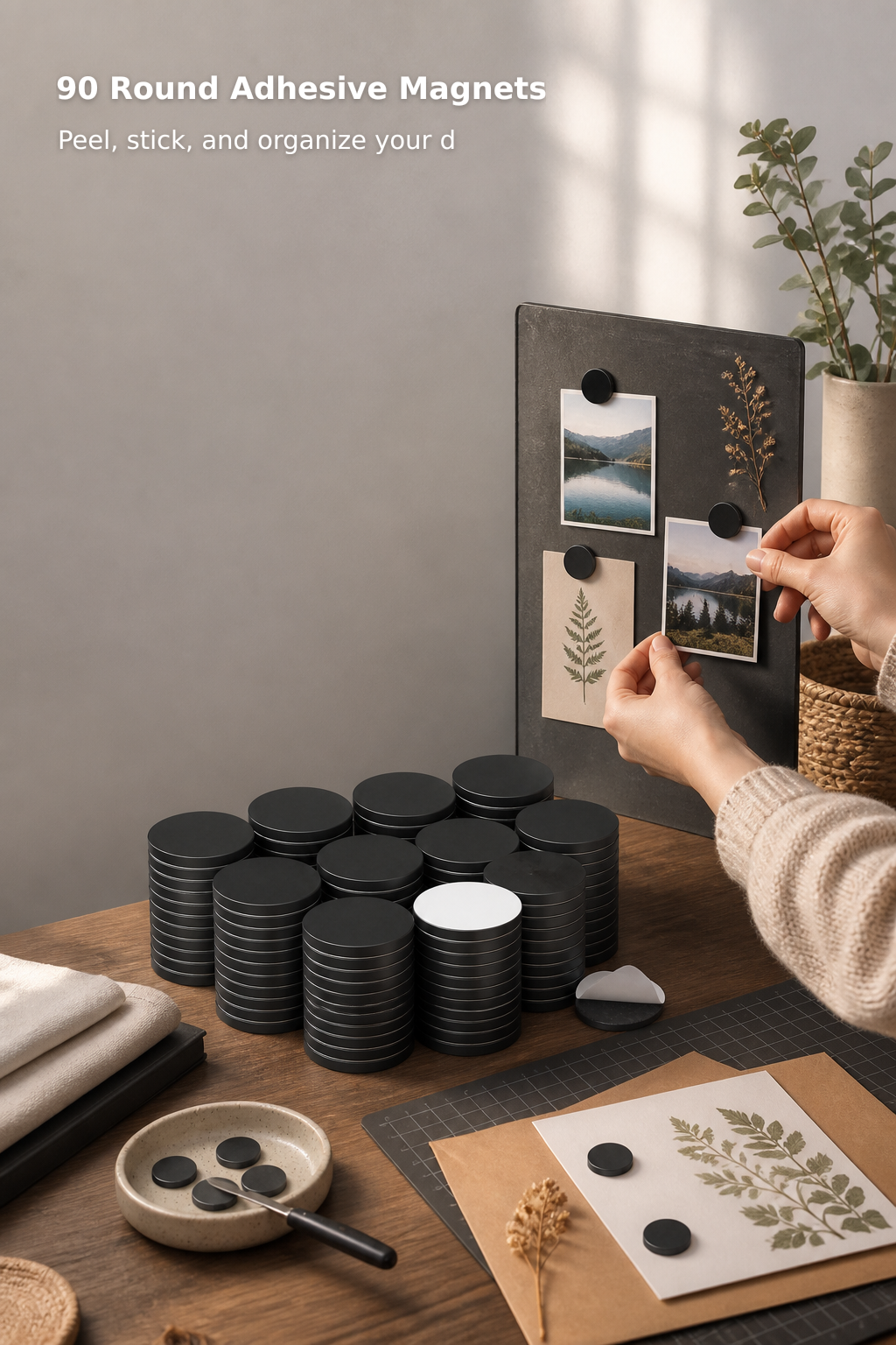 90PCS Self-Adhesive Flexible Refrigerator Magnets – Round Magnetic Dots with Adhesive Backing, Peel-and-Stick Magnetic Discs for Crafts, Photos & Mold Storage